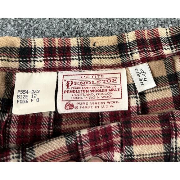 Pendleton Women's Vintage Skirt Size 12 Red Black Tan Plaid Pleated READ W/Hole - Picture 5 of 9